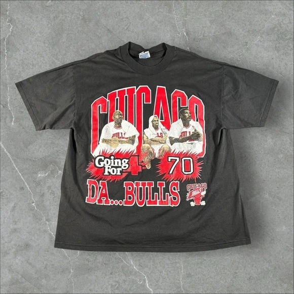 Vintage Chicago Bulls Shirt Mens XL Black 90s Rap Tee 1996 Jordan Pippen Rodman - Picture 1 of 9